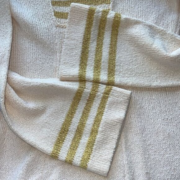 Ricardo Knit Dress Womens Cream Gold Stripe Textured Long Sleeve Square Neck - Picture 11 of 16